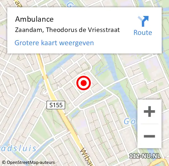 Locatie op kaart van de 112 melding: Ambulance Zaandam, Theodorus de Vriesstraat op 2 mei 2018 12:28