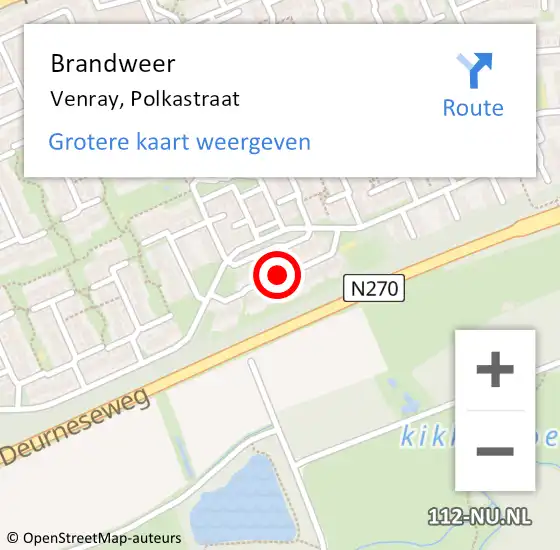 Locatie op kaart van de 112 melding: Brandweer Venray, Polkastraat op 2 mei 2018 20:12
