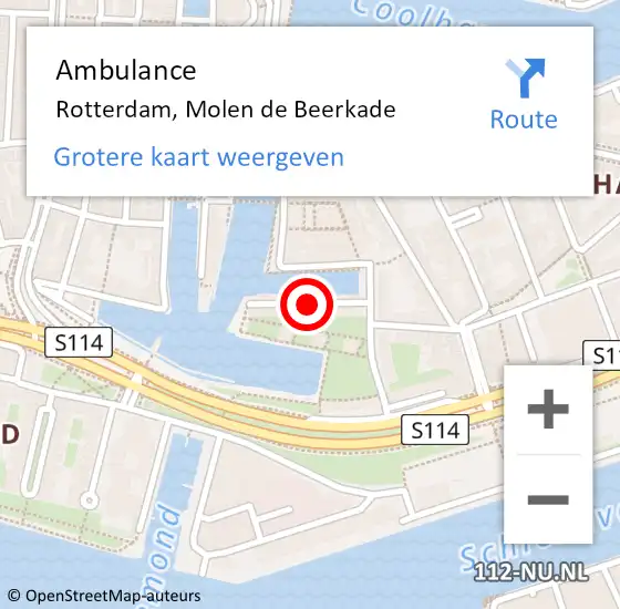 Locatie op kaart van de 112 melding: Ambulance Rotterdam, Molen de Beerkade op 2 mei 2018 20:40