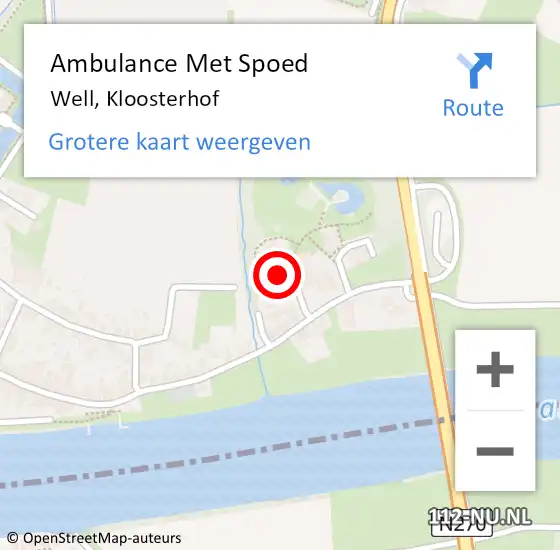 Locatie op kaart van de 112 melding: Ambulance Met Spoed Naar Well, Kloosterhof op 2 mei 2018 21:03