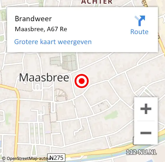 Locatie op kaart van de 112 melding: Brandweer Maasbree, A67 Re op 3 mei 2018 06:15