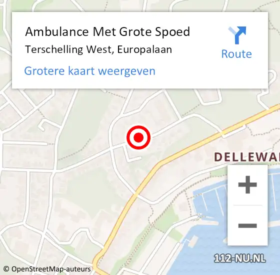 Locatie op kaart van de 112 melding: Ambulance Met Grote Spoed Naar Terschelling West, Europalaan op 24 februari 2014 07:22