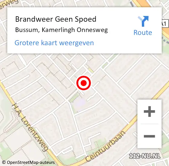 Locatie op kaart van de 112 melding: Brandweer Geen Spoed Naar Bussum, Kamerlingh Onnesweg op 24 februari 2014 07:33