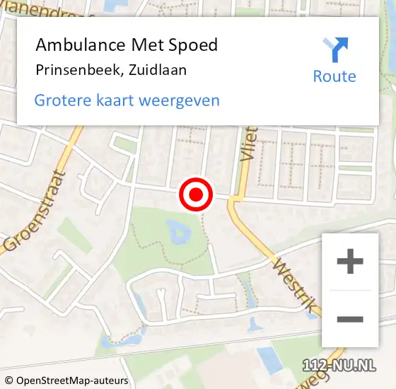Locatie op kaart van de 112 melding: Ambulance Met Spoed Naar Prinsenbeek, Zuidlaan op 3 mei 2018 09:51