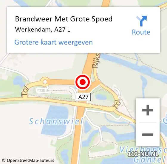 Locatie op kaart van de 112 melding: Brandweer Met Grote Spoed Naar Werkendam, A27 R hectometerpaal: 31,6 op 3 mei 2018 16:53