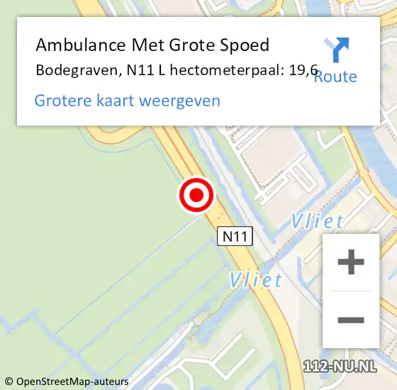 Locatie op kaart van de 112 melding: Ambulance Met Grote Spoed Naar Bodegraven, N11 R hectometerpaal: 19,9 op 3 mei 2018 18:11