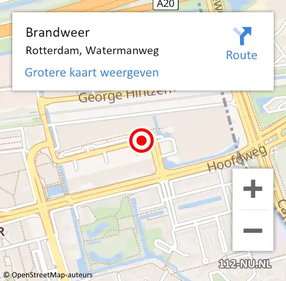Locatie op kaart van de 112 melding: Brandweer Rotterdam, Watermanweg op 3 mei 2018 19:03