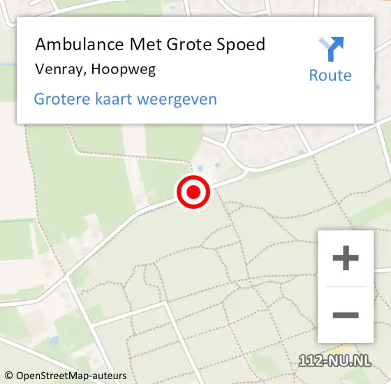 Locatie op kaart van de 112 melding: Ambulance Met Grote Spoed Naar Venray, Hoopweg op 3 mei 2018 19:29