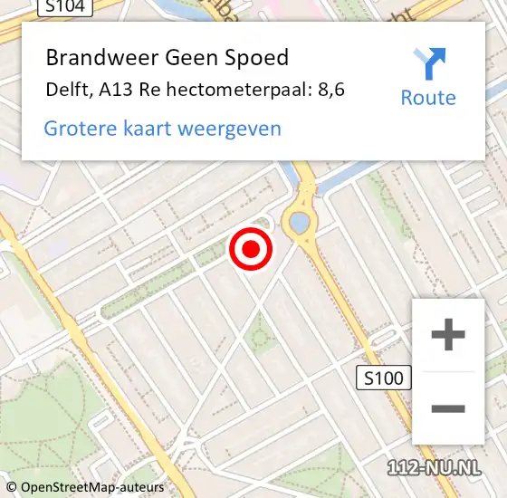 Locatie op kaart van de 112 melding: Brandweer Geen Spoed Naar Delft, A13 Re hectometerpaal: 11,4 op 3 mei 2018 19:58