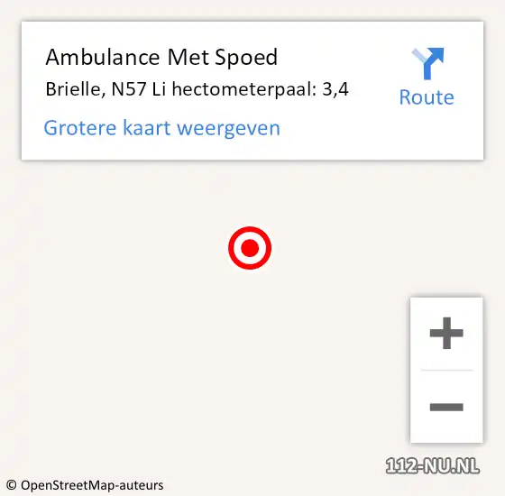 Locatie op kaart van de 112 melding: Ambulance Met Spoed Naar Brielle, N57 Li hectometerpaal: 3,4 op 3 mei 2018 20:56