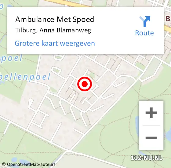 Locatie op kaart van de 112 melding: Ambulance Met Spoed Naar Tilburg, Anna Blamanweg op 4 mei 2018 08:32