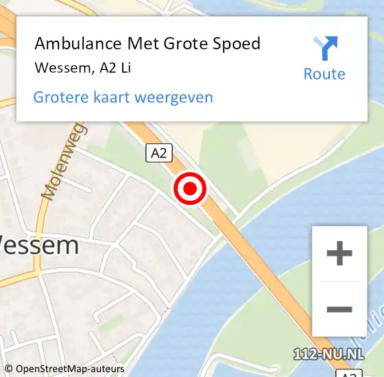 Locatie op kaart van de 112 melding: Ambulance Met Grote Spoed Naar Wessem, A2 Li op 4 mei 2018 10:50