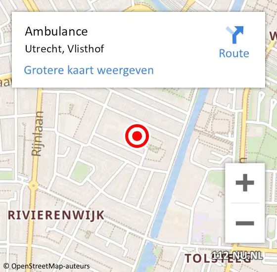 Locatie op kaart van de 112 melding: Ambulance Utrecht, Vlisthof op 4 mei 2018 11:39