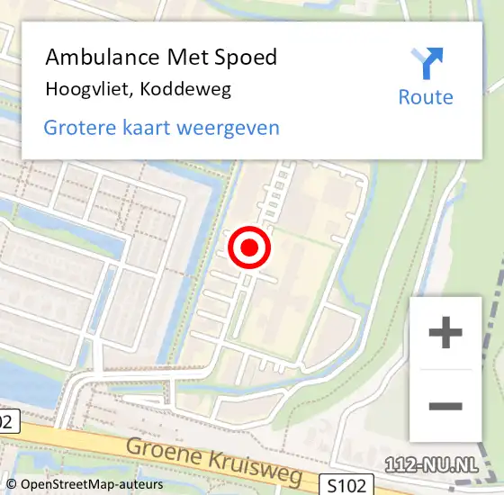 Locatie op kaart van de 112 melding: Ambulance Met Spoed Naar Hoogvliet, Koddeweg op 4 mei 2018 11:49