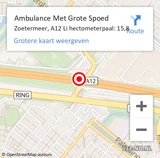 Locatie op kaart van de 112 melding: Ambulance Met Grote Spoed Naar Zoetermeer, A12 R hectometerpaal: 27,7 op 4 mei 2018 12:14