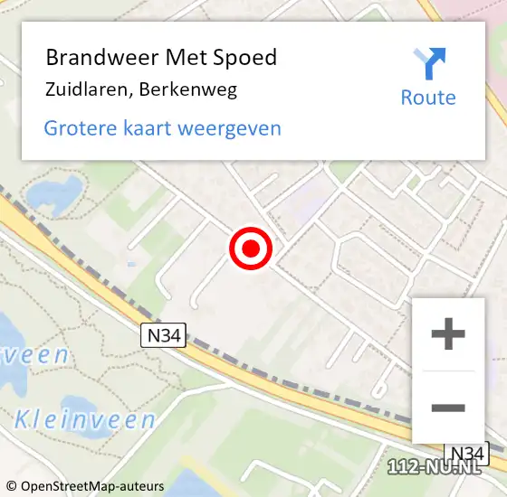 Locatie op kaart van de 112 melding: Brandweer Met Spoed Naar Zuidlaren, Berkenweg op 4 mei 2018 16:36
