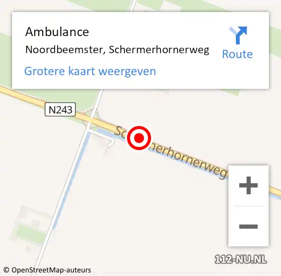 Locatie op kaart van de 112 melding: Ambulance Noordbeemster, Schermerhornerweg op 4 mei 2018 17:12
