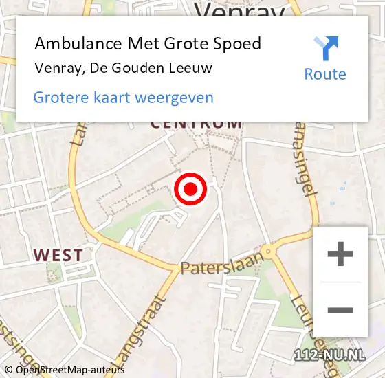 Locatie op kaart van de 112 melding: Ambulance Met Grote Spoed Naar Venray, De Gouden Leeuw op 4 mei 2018 17:44