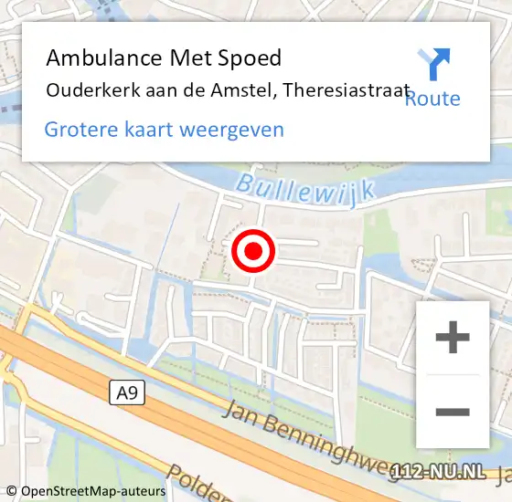 Locatie op kaart van de 112 melding: Ambulance Met Spoed Naar Ouderkerk aan de Amstel, Theresiastraat op 4 mei 2018 19:46