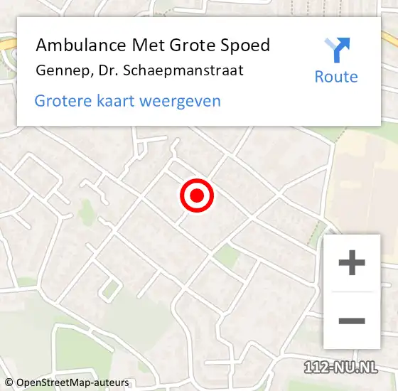Locatie op kaart van de 112 melding: Ambulance Met Grote Spoed Naar Gennep, Dr. Schaepmanstraat op 4 mei 2018 23:58