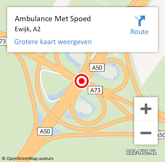 Locatie op kaart van de 112 melding: Ambulance Met Spoed Naar Ewijk, A2 op 5 mei 2018 02:04
