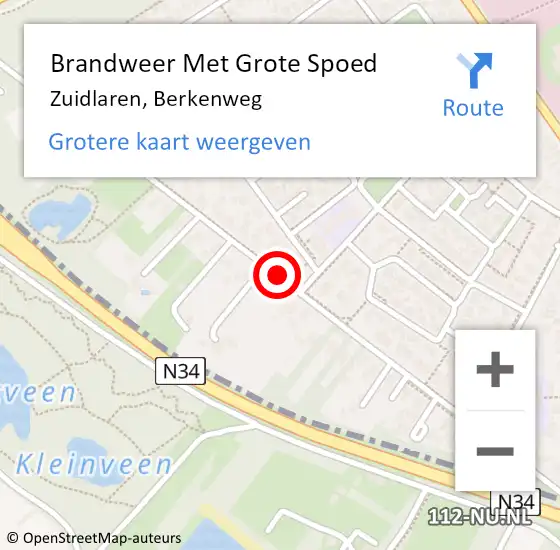 Locatie op kaart van de 112 melding: Brandweer Met Grote Spoed Naar Zuidlaren, Berkenweg op 5 mei 2018 10:25