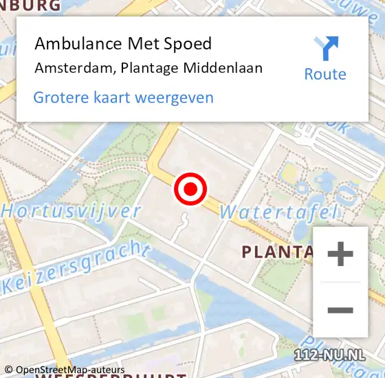 Locatie op kaart van de 112 melding: Ambulance Met Spoed Naar Amsterdam, Plantage Middenlaan op 5 mei 2018 17:00