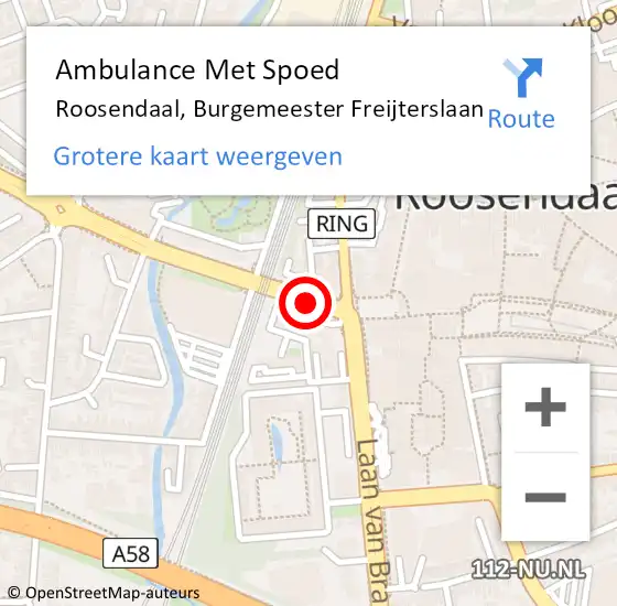 Locatie op kaart van de 112 melding: Ambulance Met Spoed Naar Roosendaal, Burgemeester Freijterslaan op 5 mei 2018 17:19