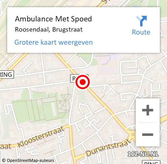 Locatie op kaart van de 112 melding: Ambulance Met Spoed Naar Roosendaal, Brugstraat op 5 mei 2018 22:43