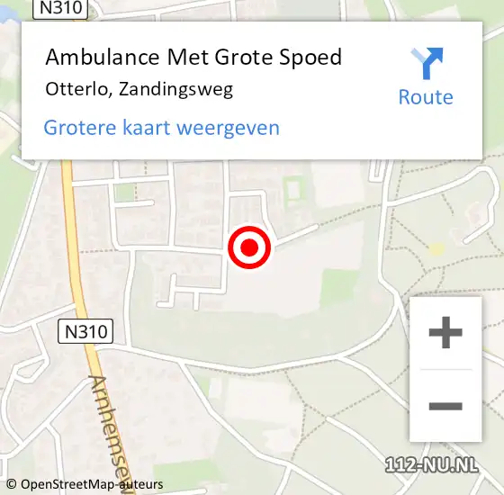 Locatie op kaart van de 112 melding: Ambulance Met Grote Spoed Naar Otterlo, Zandingsweg op 6 mei 2018 02:22