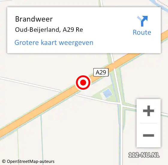 Locatie op kaart van de 112 melding: Brandweer Oud-Beijerland, A29 Li hectometerpaal: 16,5 op 6 mei 2018 02:37