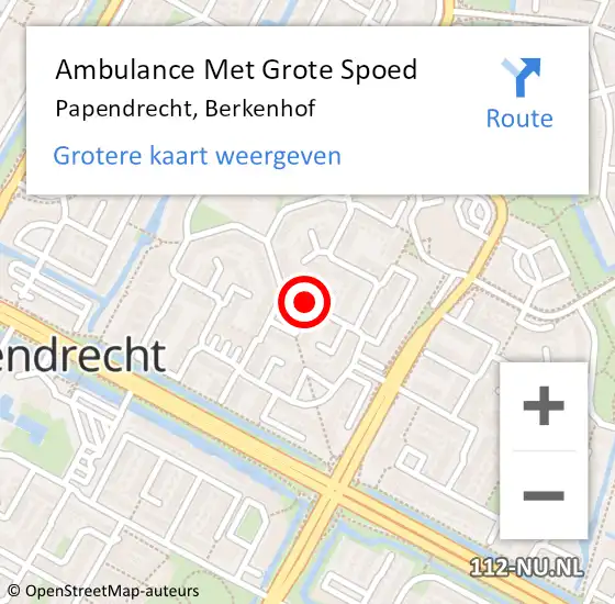 Locatie op kaart van de 112 melding: Ambulance Met Grote Spoed Naar Papendrecht, Berkenhof op 6 mei 2018 06:23