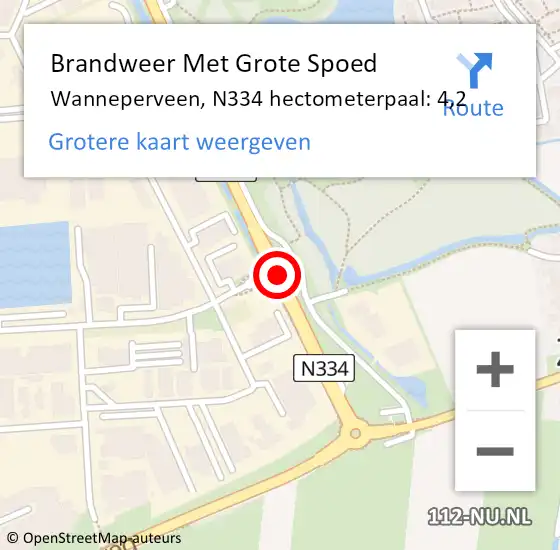 Locatie op kaart van de 112 melding: Brandweer Met Grote Spoed Naar Wanneperveen, N334 hectometerpaal: 6,6 op 6 mei 2018 13:46