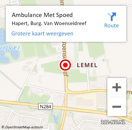 Locatie op kaart van de 112 melding: Ambulance Met Spoed Naar Hapert, Burg. Van Woenseldreef op 6 mei 2018 15:33