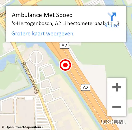 Locatie op kaart van de 112 melding: Ambulance Met Spoed Naar 's-Hertogenbosch, A2 Li hectometerpaal: 113,7 op 6 mei 2018 16:54