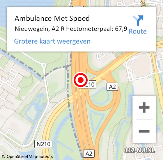 Locatie op kaart van de 112 melding: Ambulance Met Spoed Naar Nieuwegein, A2 R hectometerpaal: 67,9 op 6 mei 2018 17:07