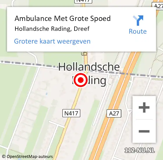 Locatie op kaart van de 112 melding: Ambulance Met Grote Spoed Naar Hollandsche Rading, Dreef op 6 mei 2018 17:15