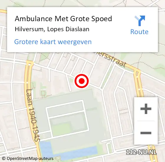 Locatie op kaart van de 112 melding: Ambulance Met Grote Spoed Naar Hilversum, Lopes Diaslaan op 6 mei 2018 17:43