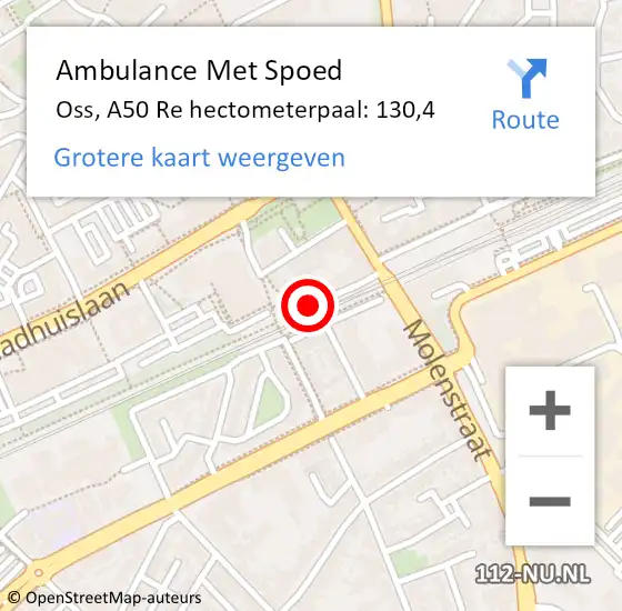Locatie op kaart van de 112 melding: Ambulance Met Spoed Naar Oss, A50 Re hectometerpaal: 130,4 op 6 mei 2018 18:22