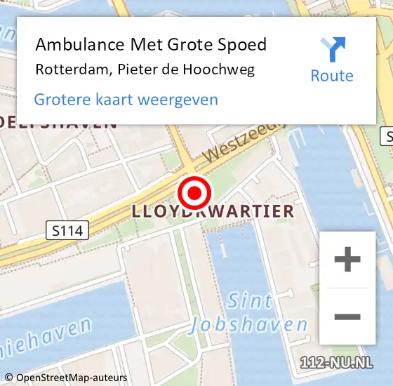 Locatie op kaart van de 112 melding: Ambulance Met Grote Spoed Naar Rotterdam, Pieter de Hoochweg op 6 mei 2018 20:33
