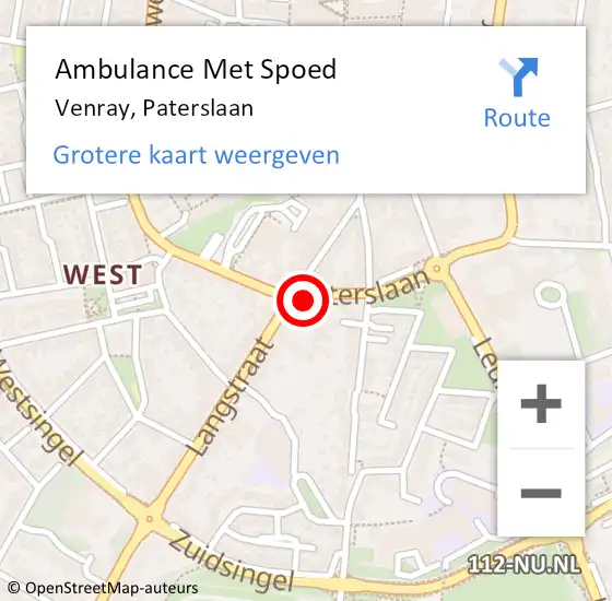 Locatie op kaart van de 112 melding: Ambulance Met Spoed Naar Venray, Paterslaan op 24 februari 2014 12:53