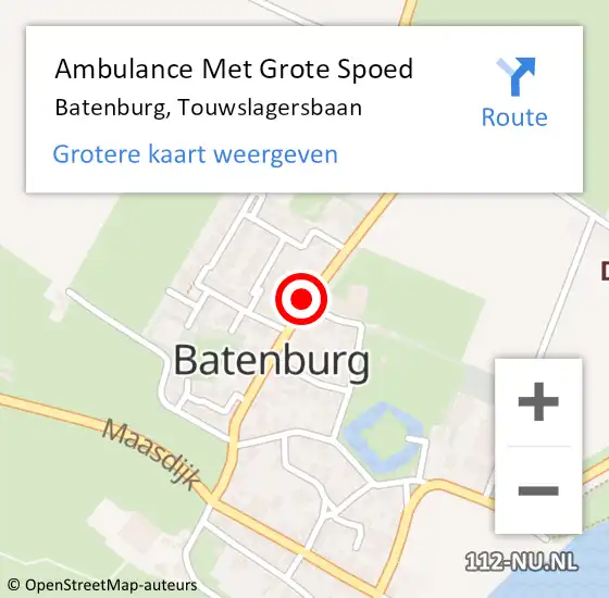 Locatie op kaart van de 112 melding: Ambulance Met Grote Spoed Naar Batenburg, Touwslagersbaan op 6 mei 2018 23:22
