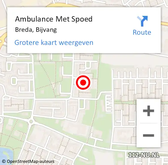 Locatie op kaart van de 112 melding: Ambulance Met Spoed Naar Breda, Bijvang op 7 mei 2018 00:29