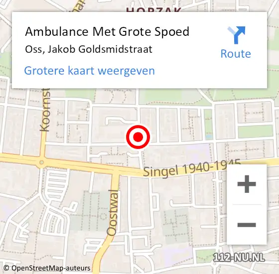 Locatie op kaart van de 112 melding: Ambulance Met Grote Spoed Naar Oss, Jakob Goldsmidstraat op 7 mei 2018 07:48