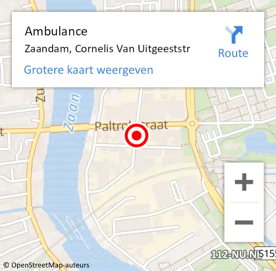 Locatie op kaart van de 112 melding: Ambulance Zaandam, Cornelis Van Uitgeeststr op 7 mei 2018 14:48