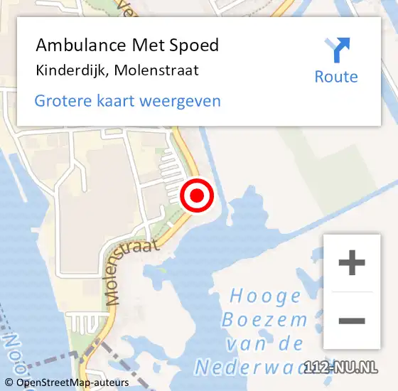 Locatie op kaart van de 112 melding: Ambulance Met Spoed Naar Kinderdijk, Molenstraat op 7 mei 2018 15:57