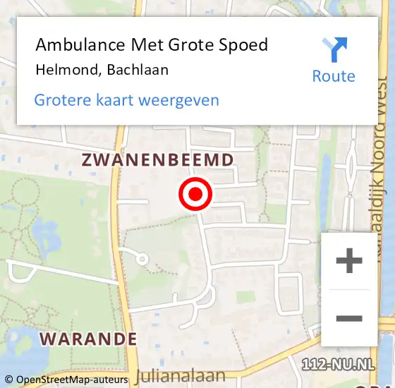 Locatie op kaart van de 112 melding: Ambulance Met Grote Spoed Naar Helmond, Bachlaan op 7 mei 2018 20:41