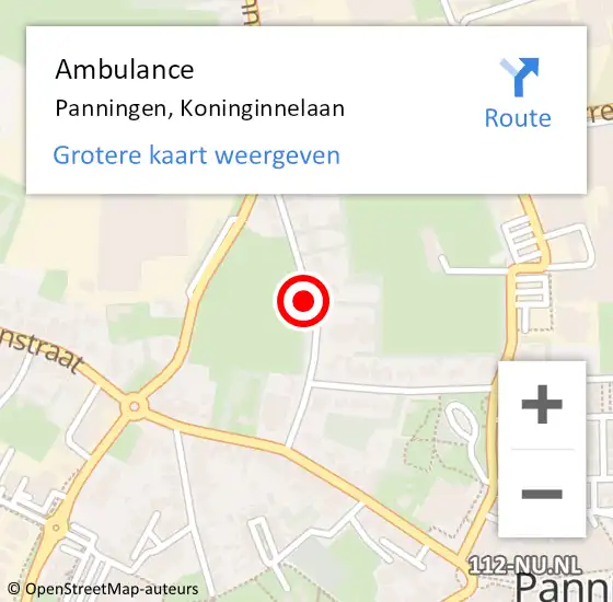 Locatie op kaart van de 112 melding: Ambulance Panningen, Koninginnelaan op 8 mei 2018 09:57