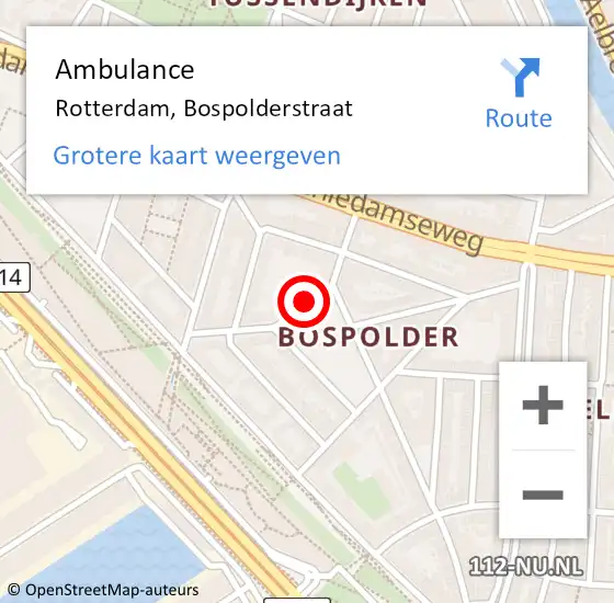 Locatie op kaart van de 112 melding: Ambulance Rotterdam, Bospolderstraat op 8 mei 2018 11:48