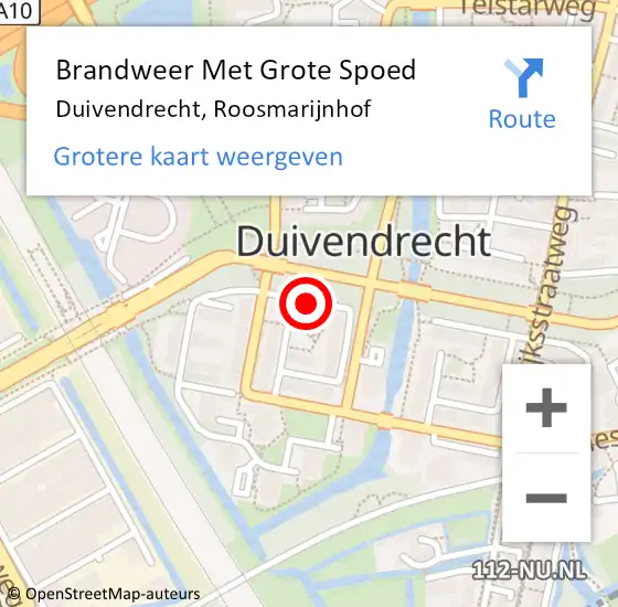 Locatie op kaart van de 112 melding: Brandweer Met Grote Spoed Naar Duivendrecht, Roosmarijnhof op 8 mei 2018 11:50